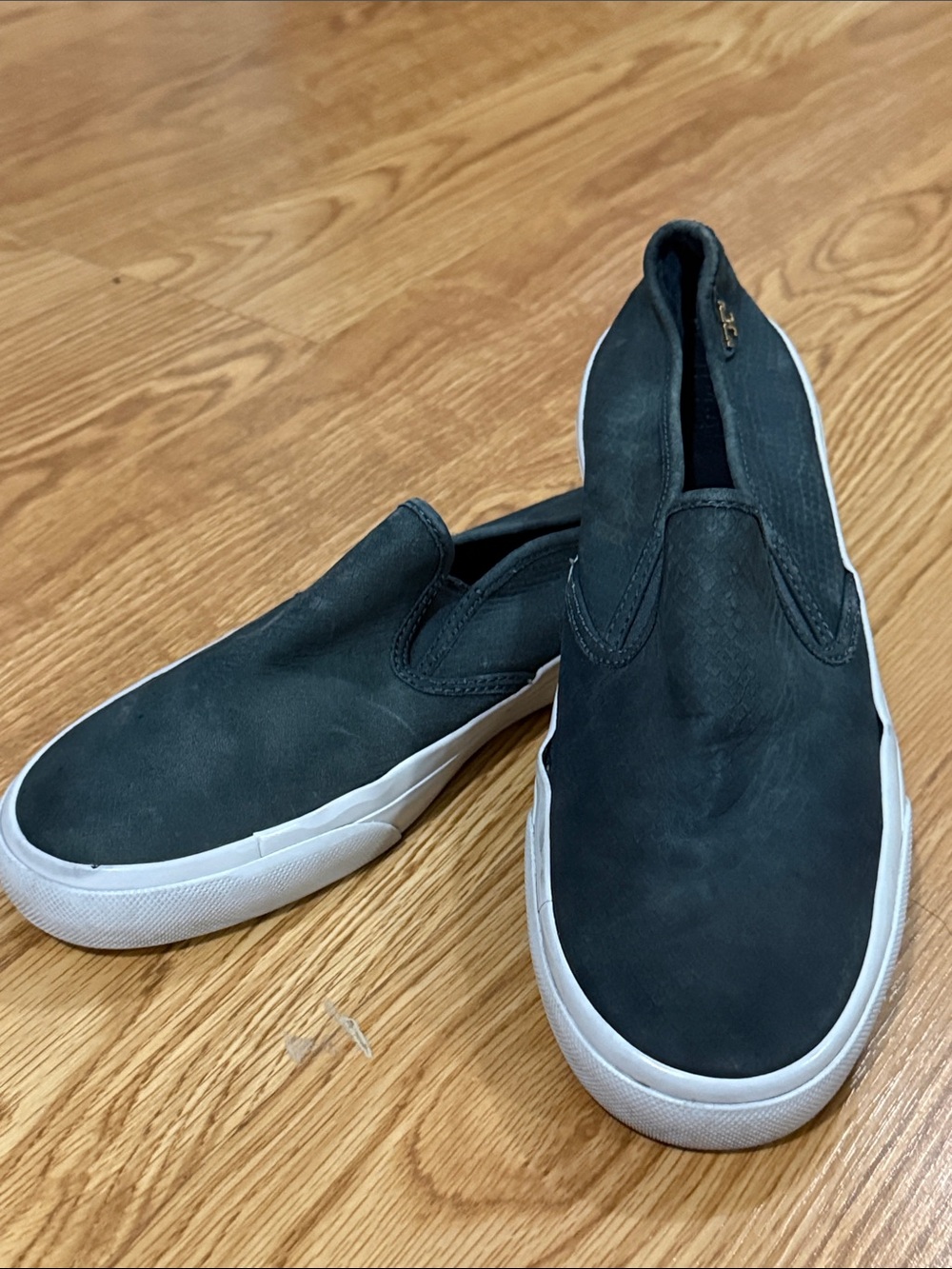 Tory Burch Suede Gray Slip-On Loafers with White Sole